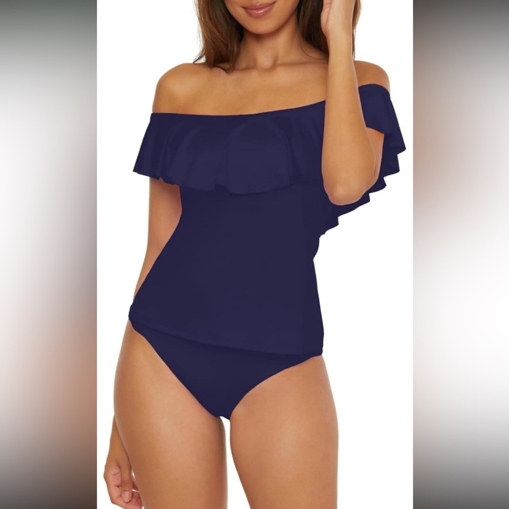Trina Turk Women's Monaco Ruffle Tankini Off Shoulder Swimsuit Top NWT size 4